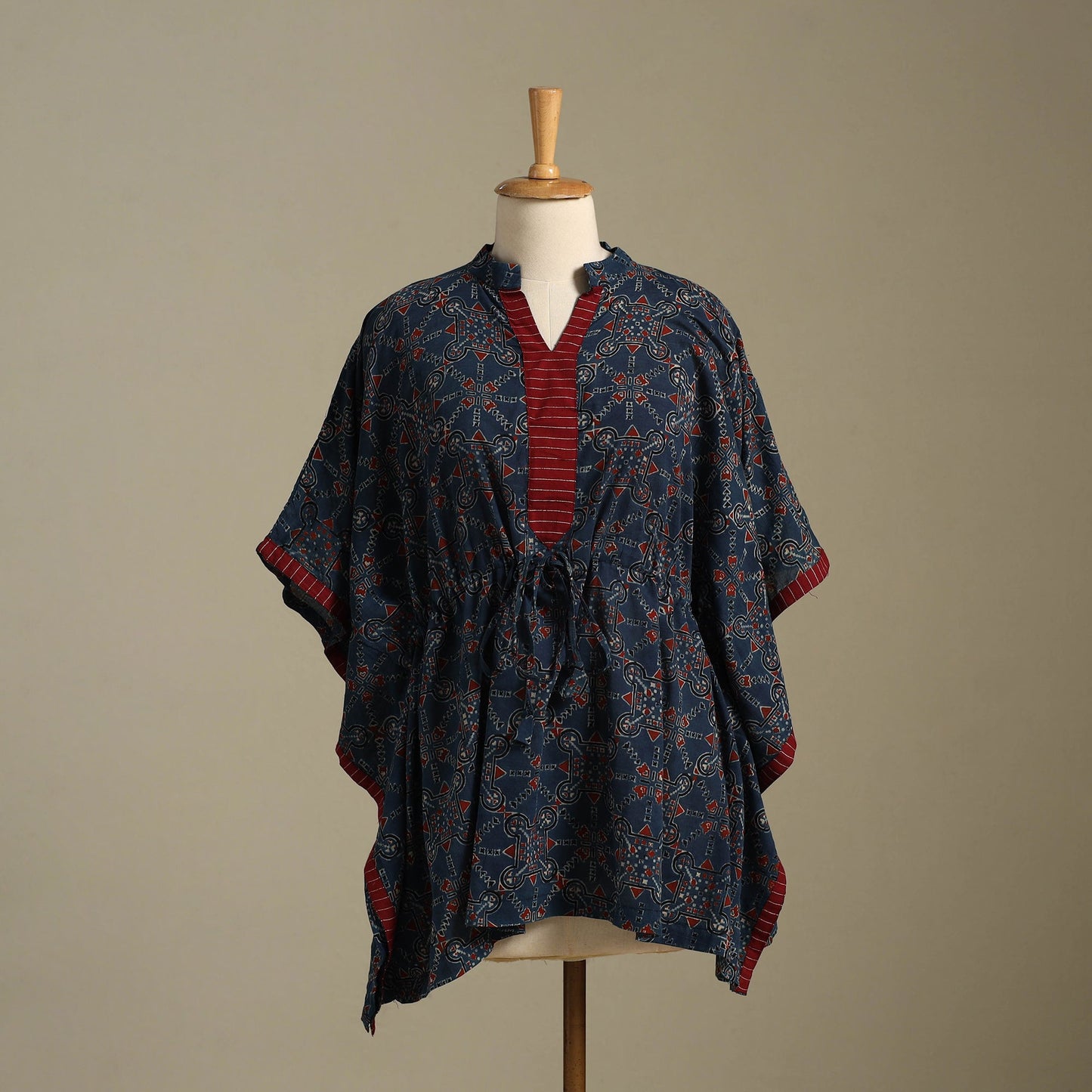 Blue Ajrakh Block Print Cotton Kaftan (Short)