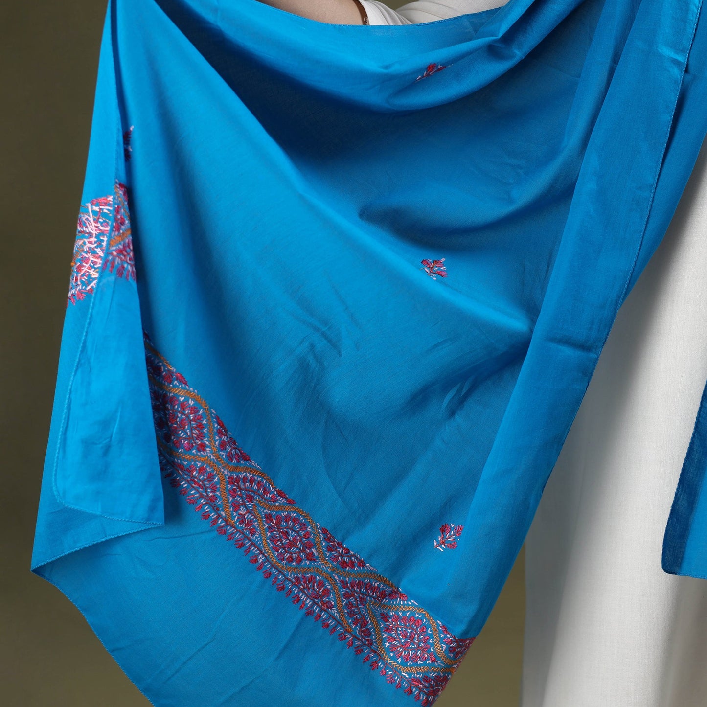 Buy Blue Cotton Kashida Embroidery Stole