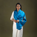 Blue - cotton kashida embroidery stole 06 - handcrafted