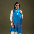 Blue - cotton kashida embroidery stole 10 - handcrafted
