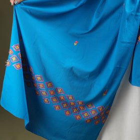 Blue - cotton kashida embroidery stole 10 - handcrafted