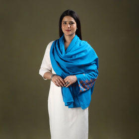 Blue - cotton kashida embroidery stole 10 - handcrafted