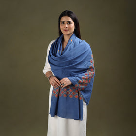  Blue Cotton Kashida Embroidery Stole