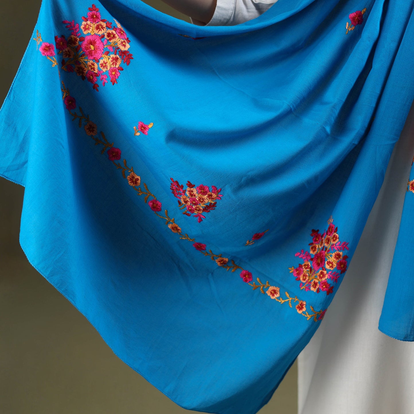 Buy Blue Cotton Kashida Embroidery Stole