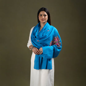 Blue - cotton kashida embroidery stole 27 - handcrafted