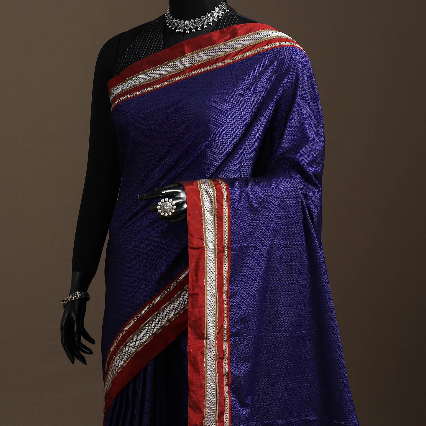 Cotton khun saree with chikki paras border 03 - handcrafted