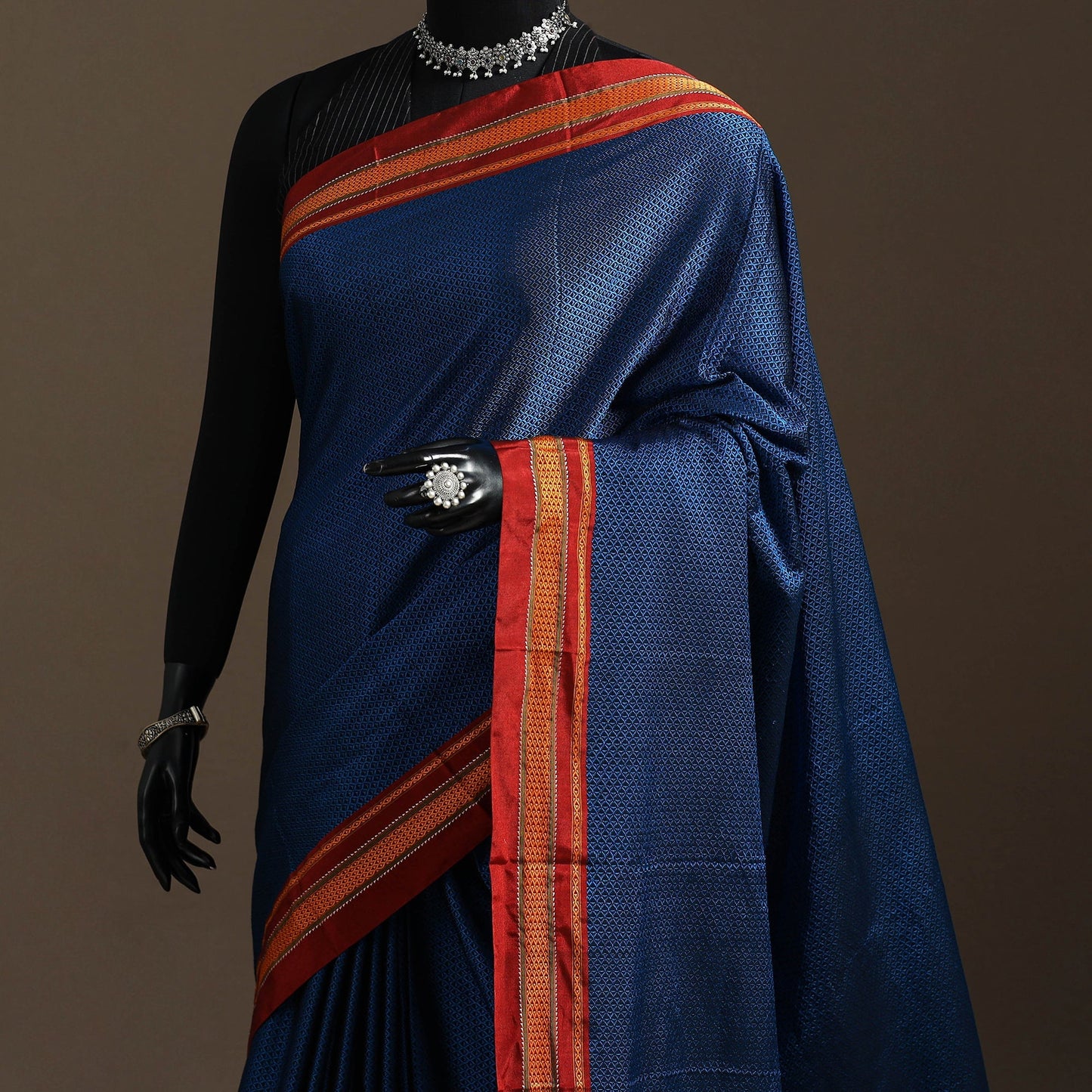 Cotton khun saree with chikki paras border 04 - handcrafted