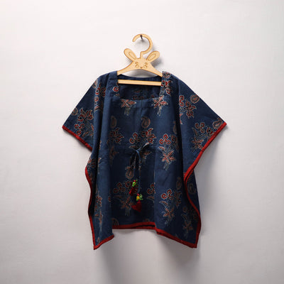 Blue Ajrakh Block Print Cotton Kids Kaftan (3-4 Years)