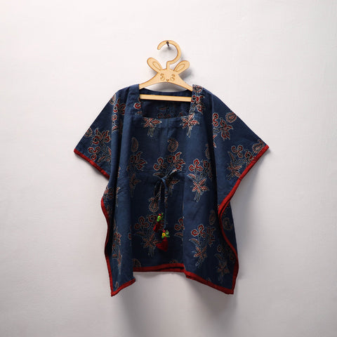 Blue Ajrakh Block Print Cotton Kids Kaftan (3-4 Years)