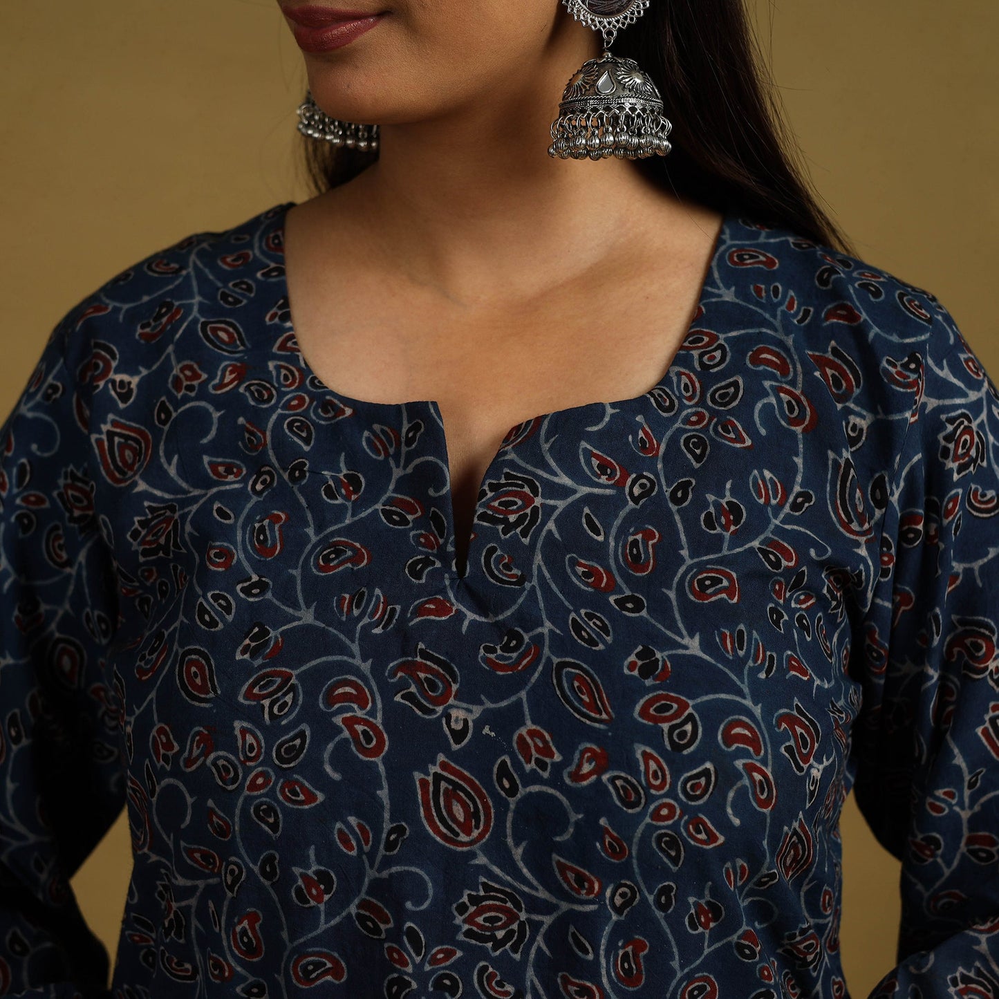 Buy Blue Block Print Cotton Ajrakh Kurta Set with Dupatta