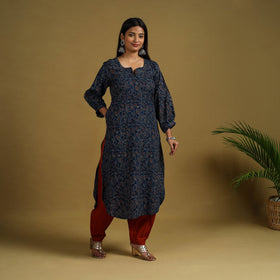 Buy Blue Block Print Cotton Ajrakh Kurta Set with Dupatta