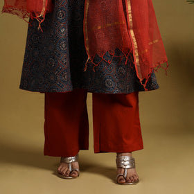  Blue Block Print Cotton Ajrakh Kurta Set with Dupatta