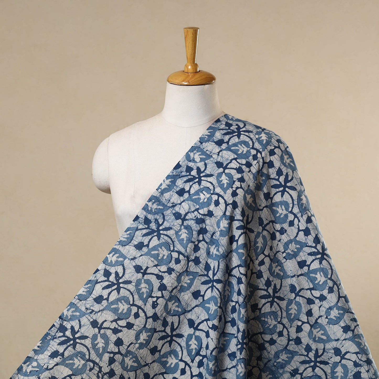 Blue - cotton kutch batik fabric 40 - handcrafted