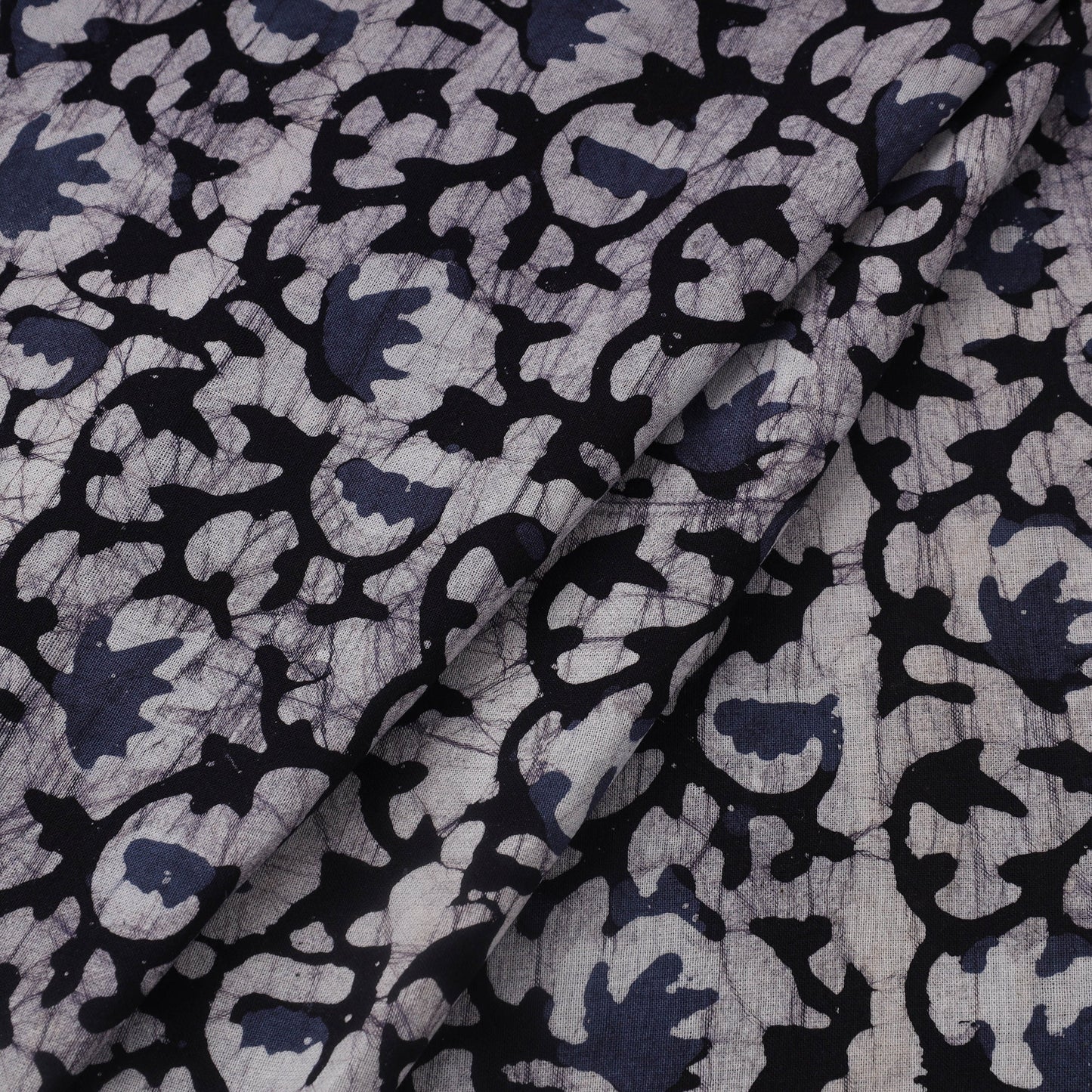 Blue Cotton Kutch Hand Batik Print Fabric
