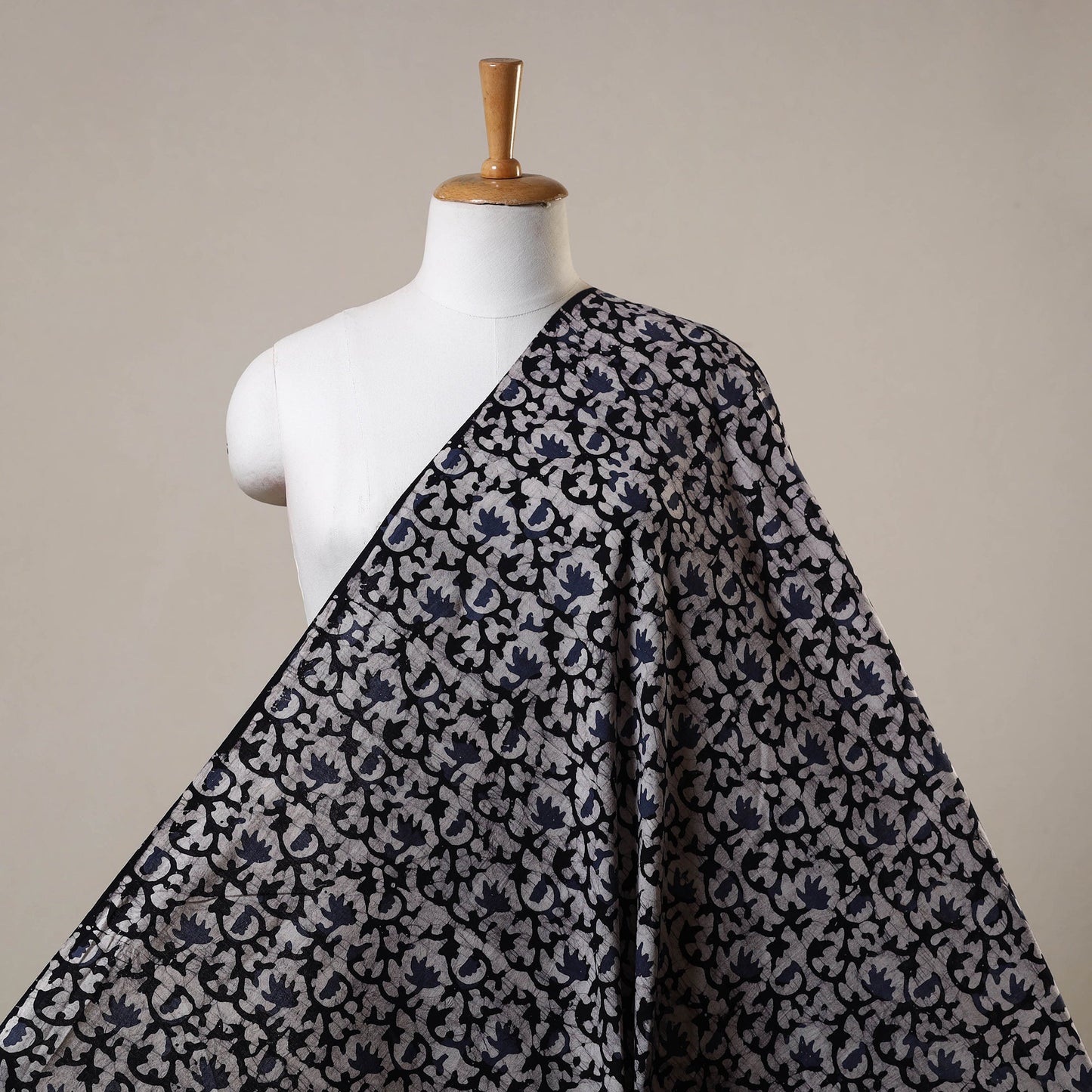 Blue Cotton Kutch Hand Batik Print Fabric