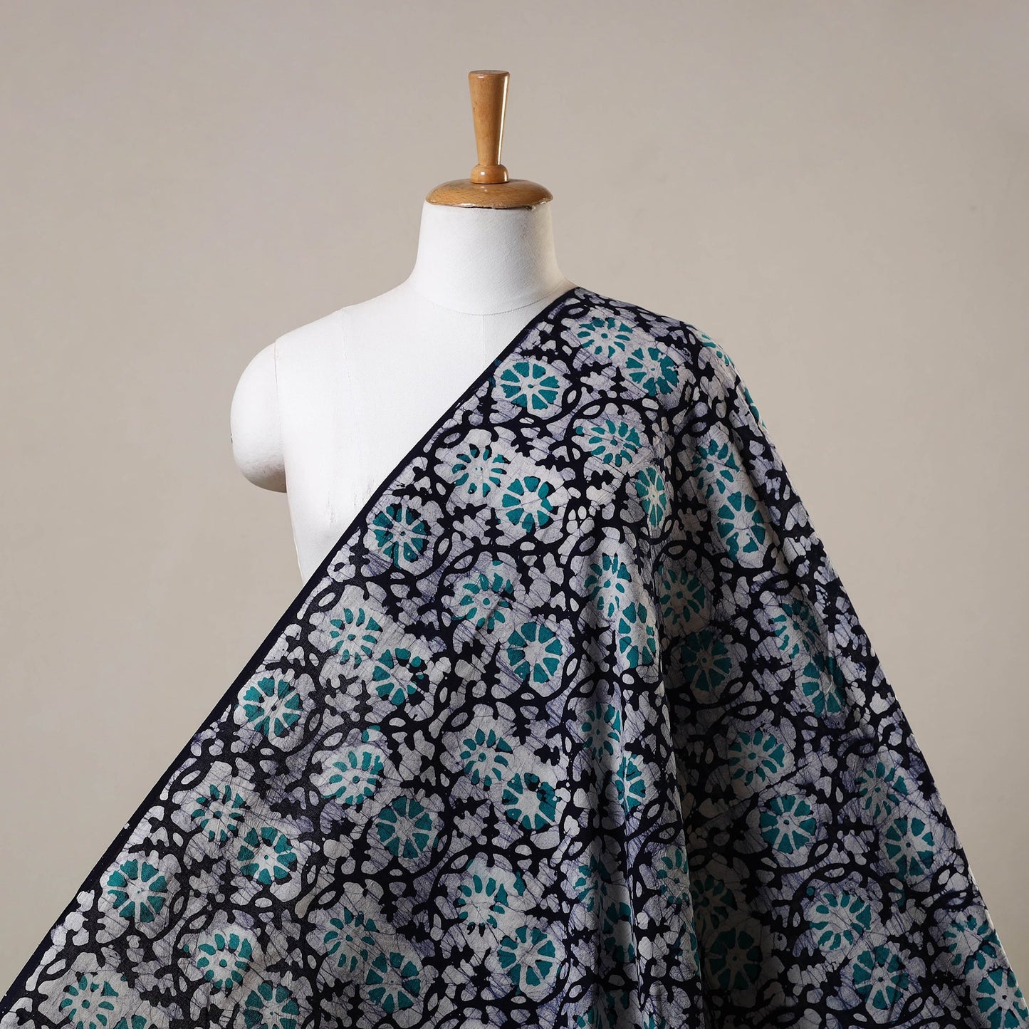 Blue Cotton Kutch Hand Batik Print Fabric