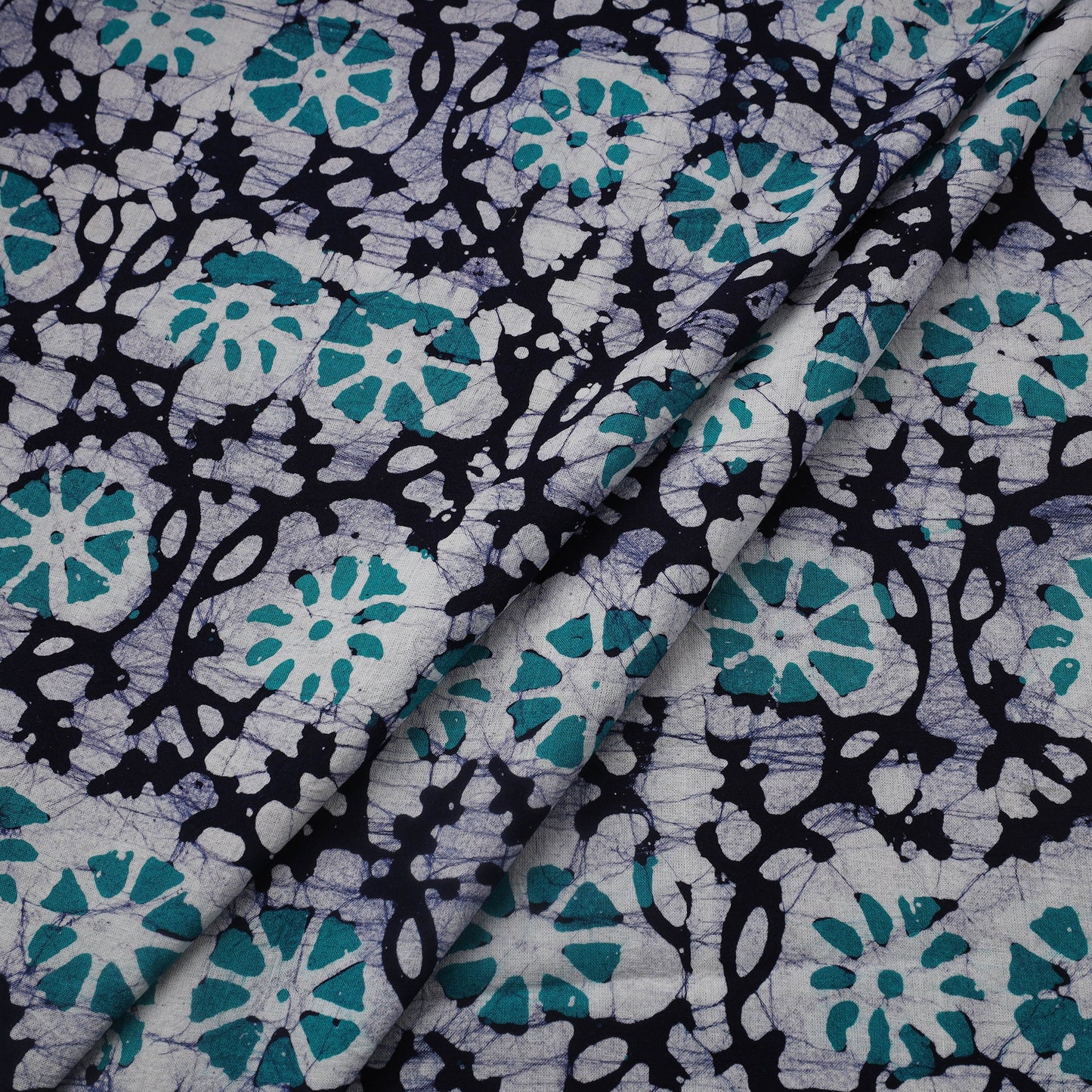 Blue Cotton Kutch Hand Batik Print Fabric