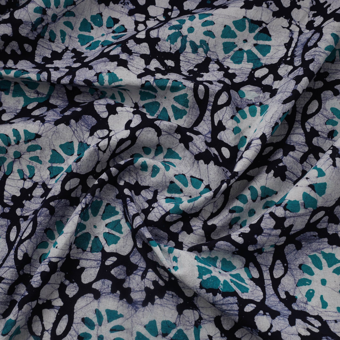 Blue Cotton Kutch Hand Batik Print Fabric