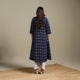Blue - cotton a-line pochampally ikat kurta 01 - handcrafted