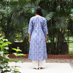 Blue Cotton A-Line Pochampally Ikat Kurta for women