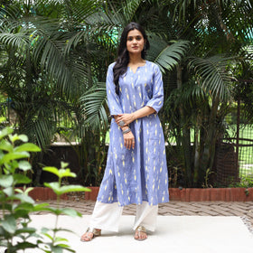 Blue Cotton A-Line Pochampally Ikat Kurta for women