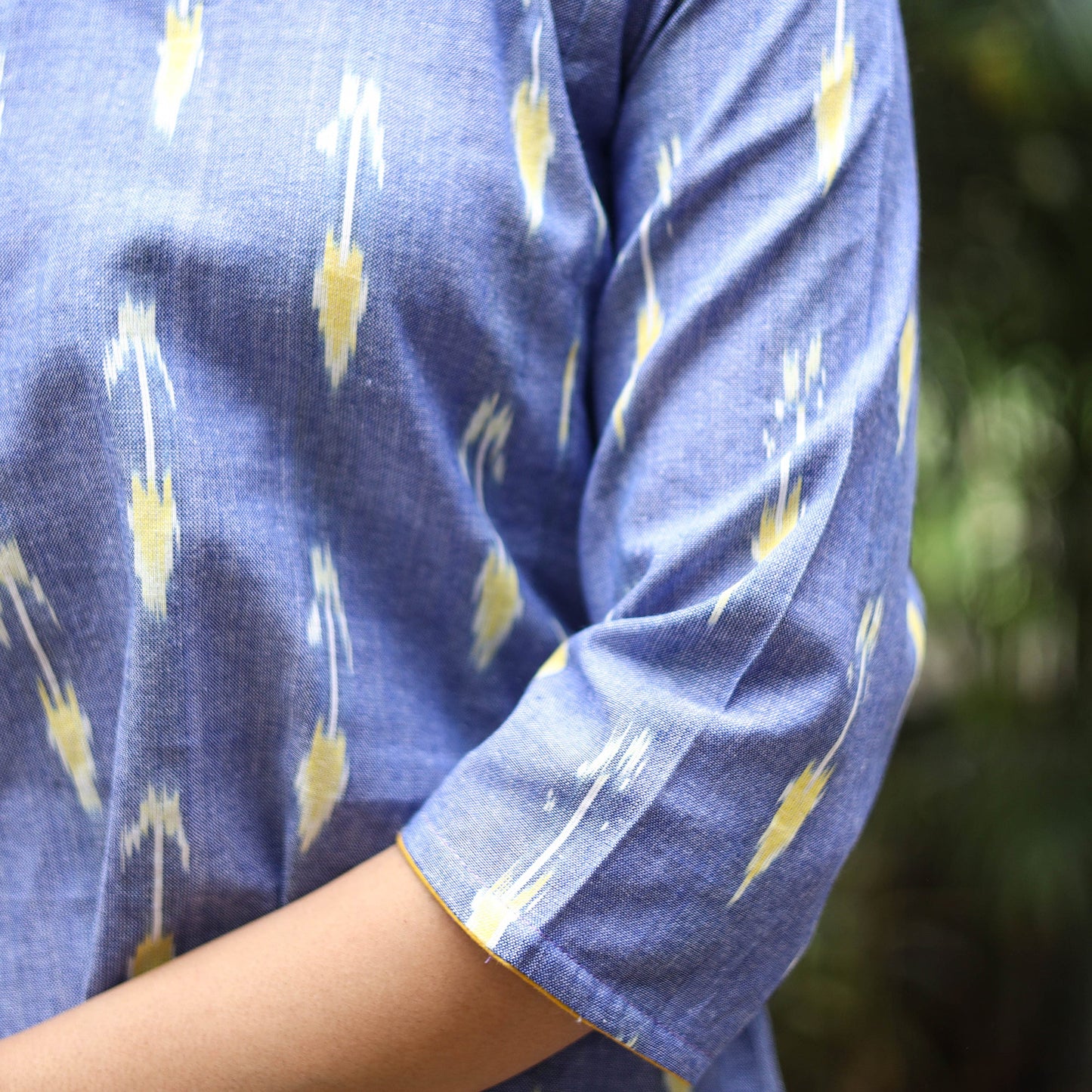 Blue Cotton A-Line Pochampally Ikat Kurta for women