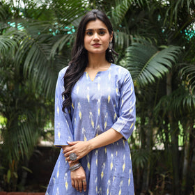 Blue Cotton A-Line Pochampally Ikat Kurta for women