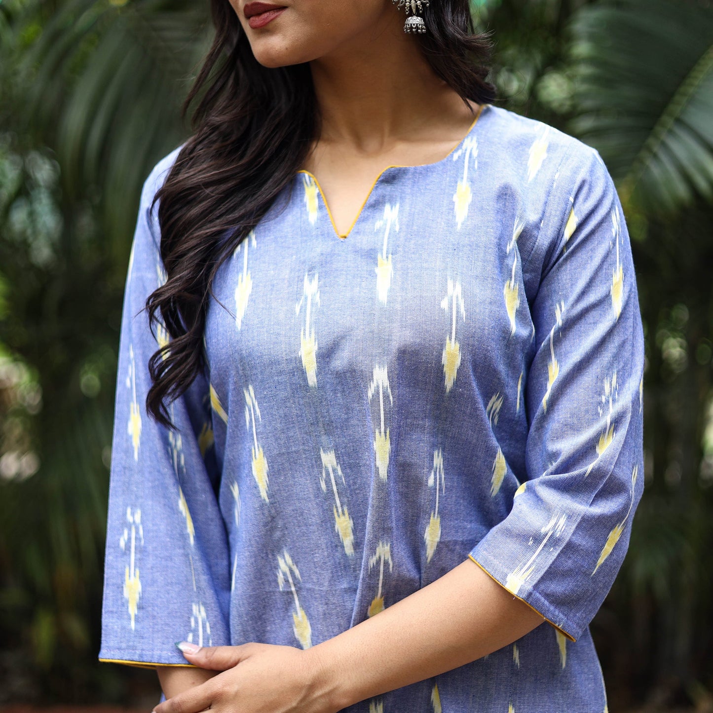 Blue Cotton A-Line Pochampally Ikat Kurta for women