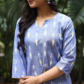 Blue Cotton A-Line Pochampally Ikat Kurta for women