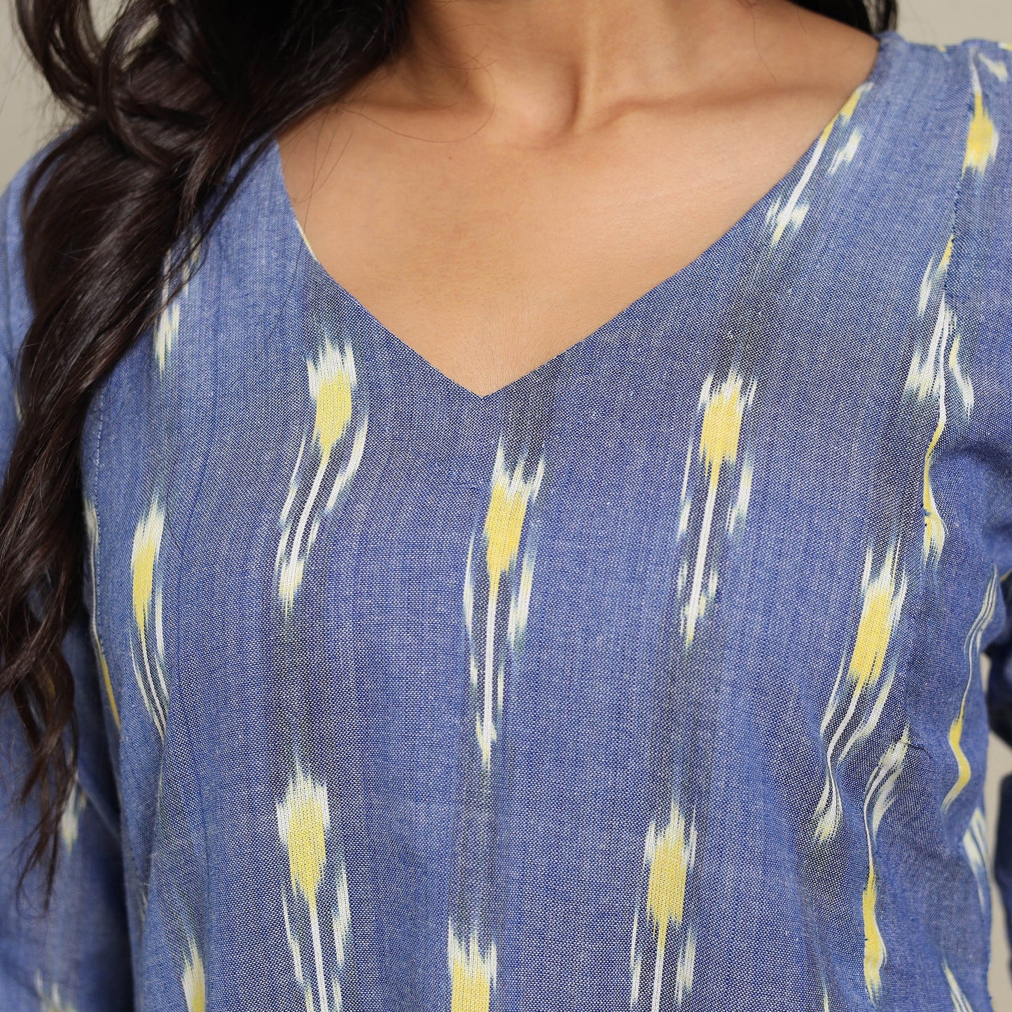 Blue Cotton A-Line Pochampally Ikat Kurta