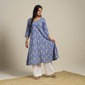 Blue Cotton A-Line Pochampally Ikat Kurta