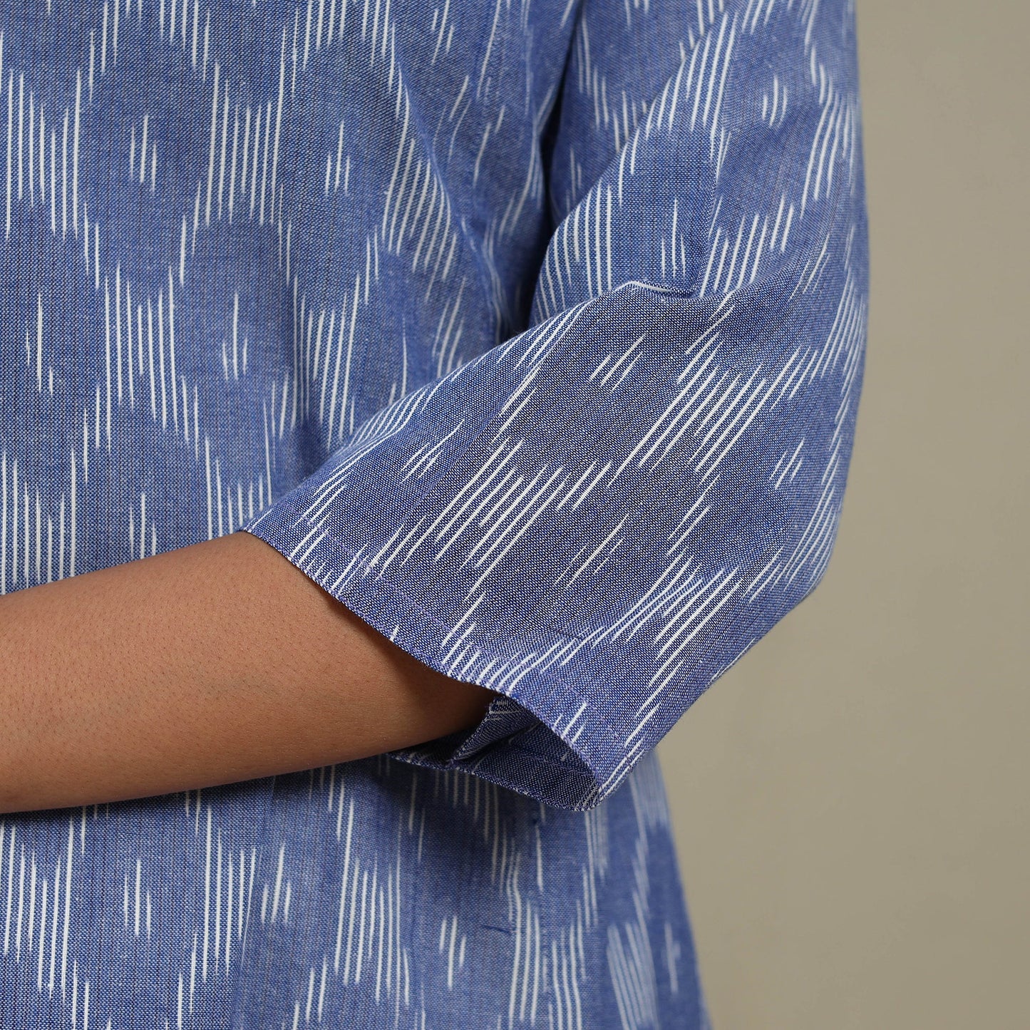 Blue - cotton a-line pochampally ikat kurta 11 - handcrafted