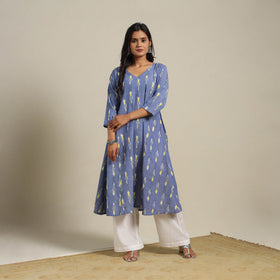 Blue Cotton A-Line Pochampally Ikat Kurta