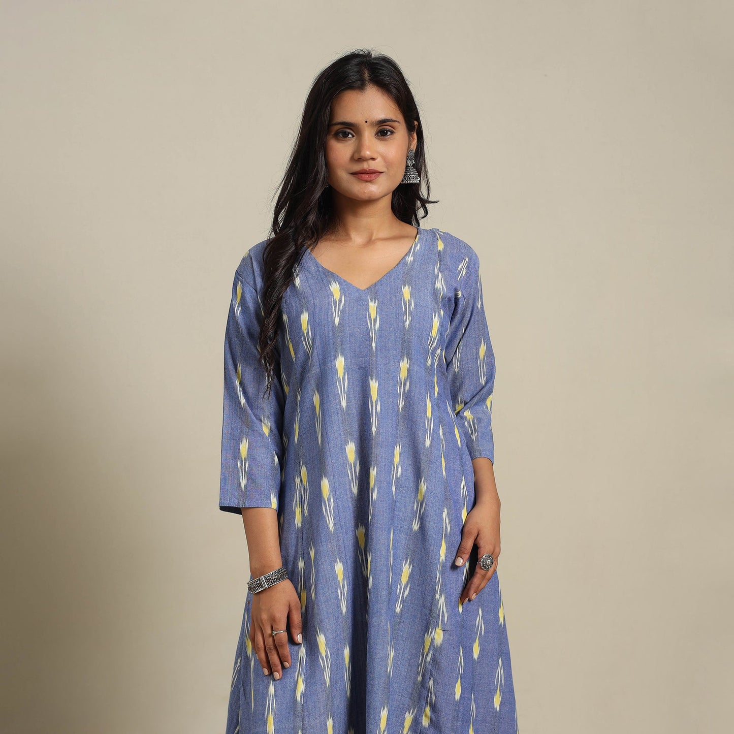 Blue Cotton A-Line Pochampally Ikat Kurta