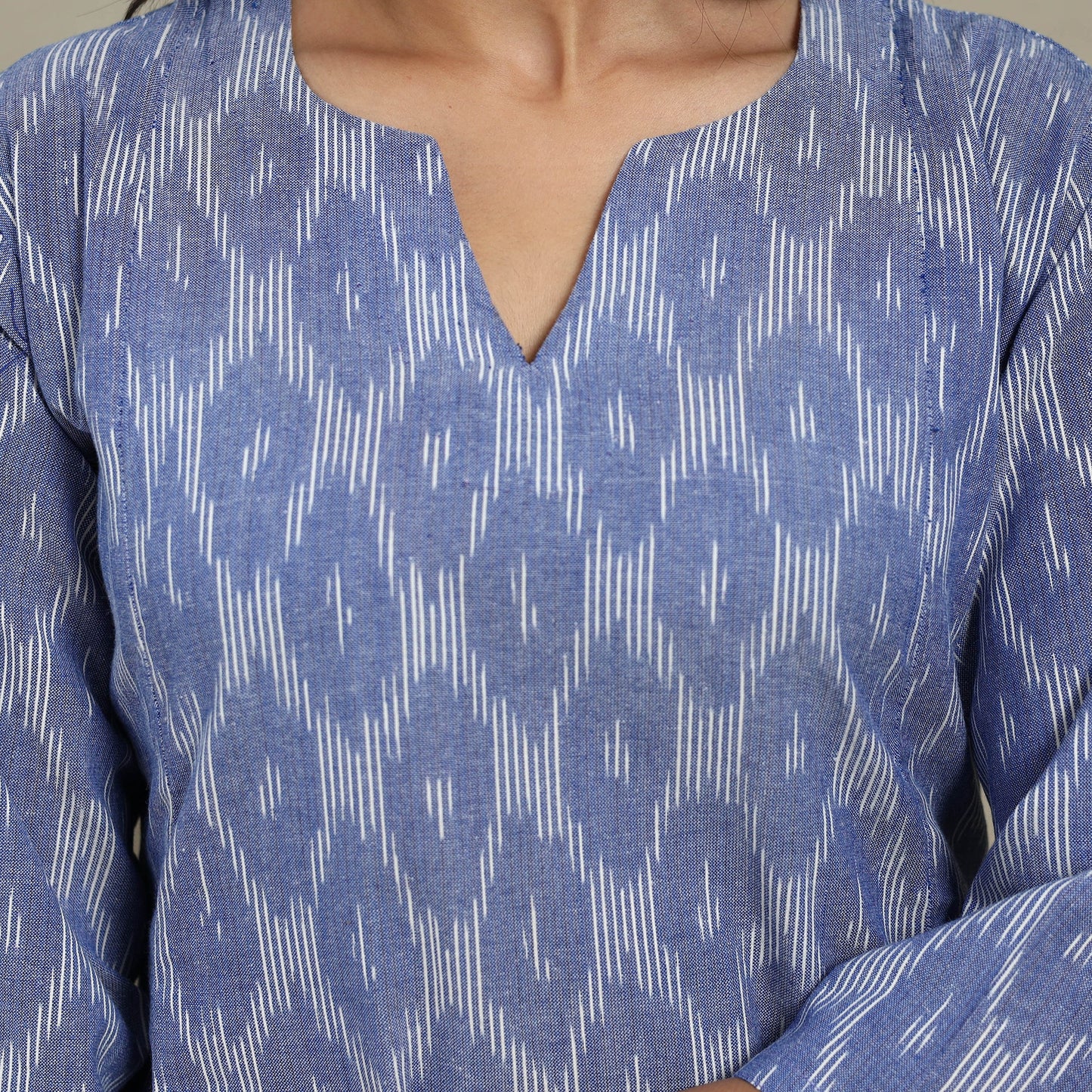 Blue - cotton a-line pochampally ikat kurta 11 - handcrafted