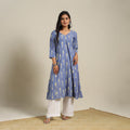Blue Cotton A-Line Pochampally Ikat Kurta