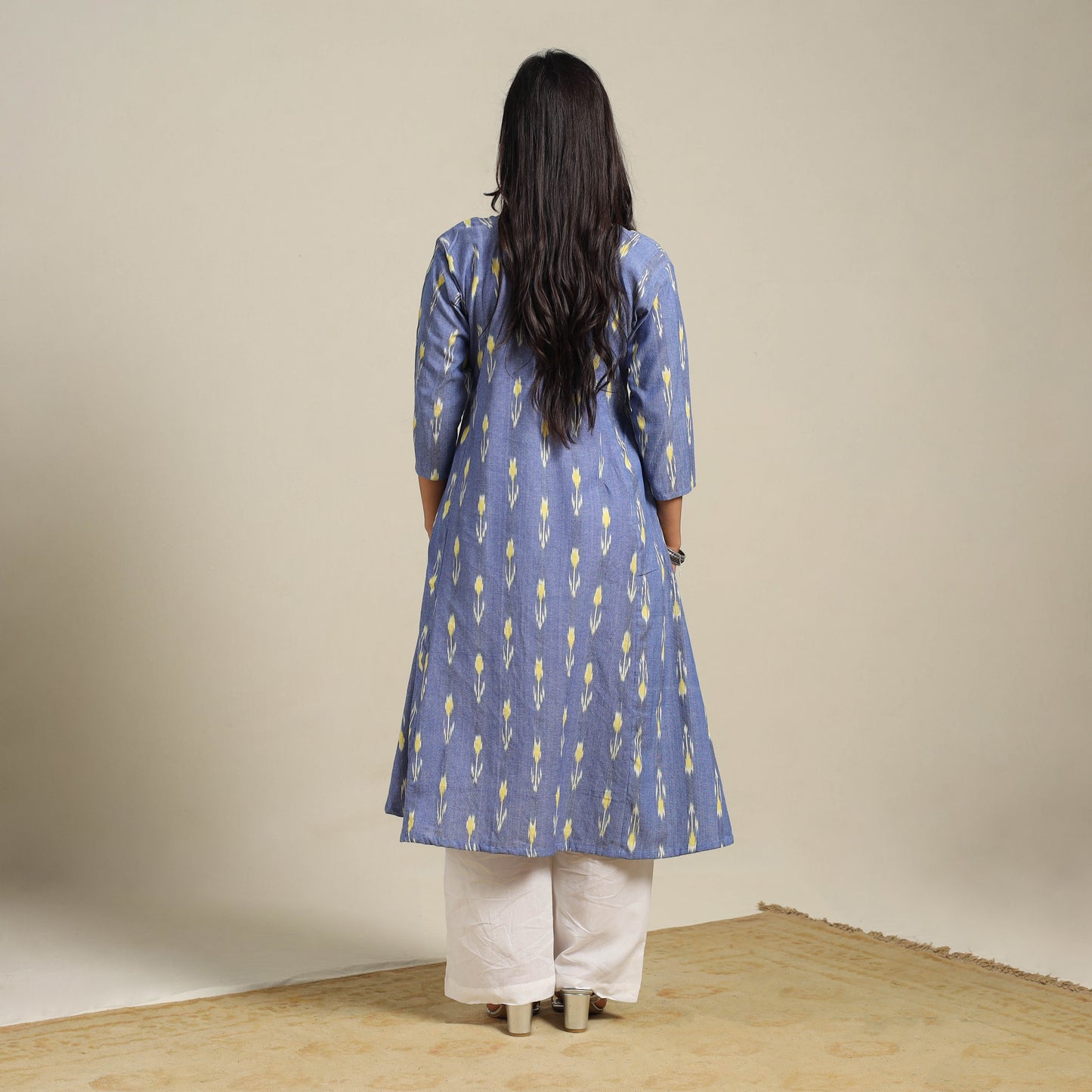 Blue Cotton A-Line Pochampally Ikat Kurta