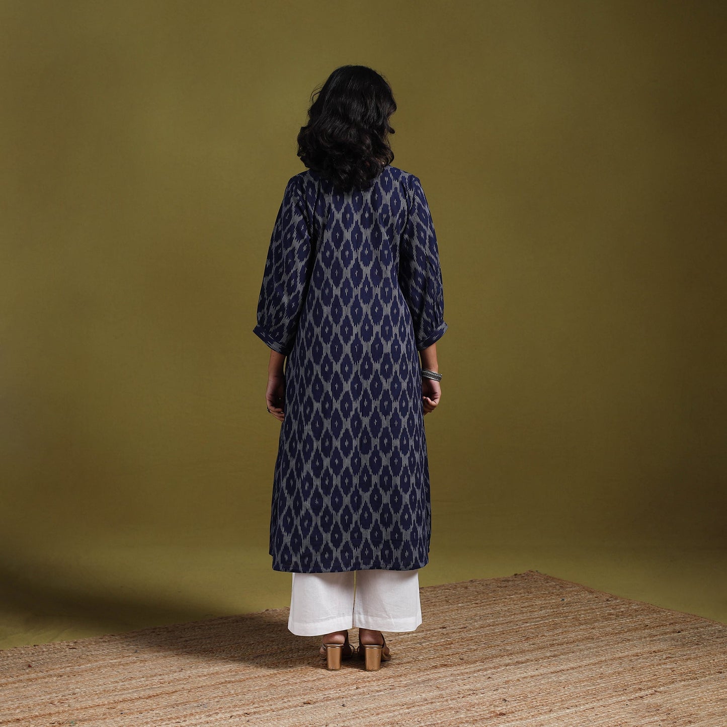 Cotton a-line pochampally ikat kurta for women 01