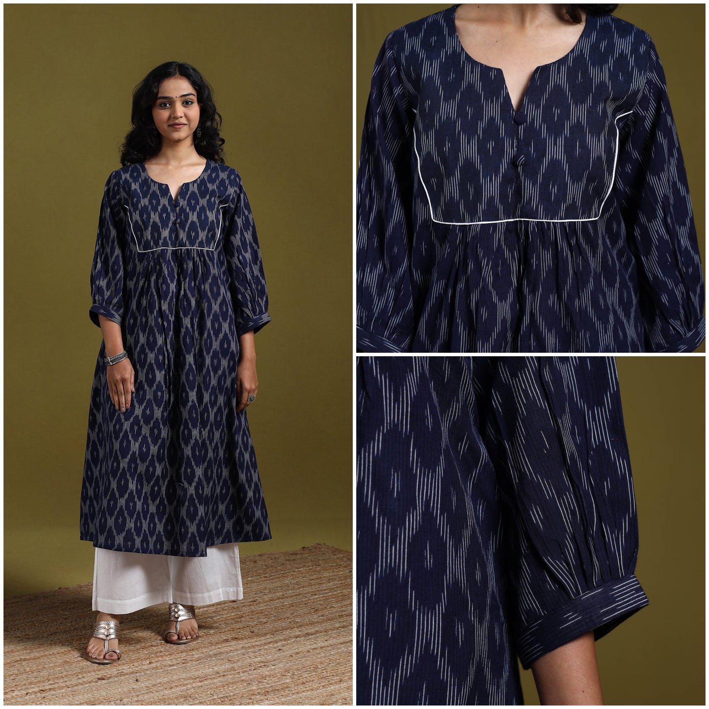 Cotton a-line pochampally ikat kurta for women 01