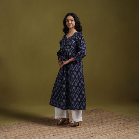 Cotton a-line pochampally ikat kurta for women 01