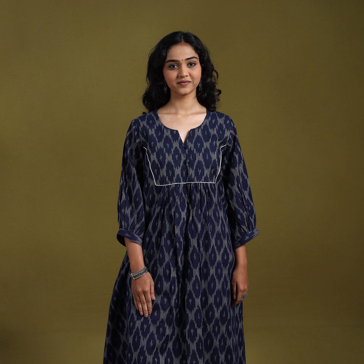 Cotton a-line pochampally ikat kurta for women 01