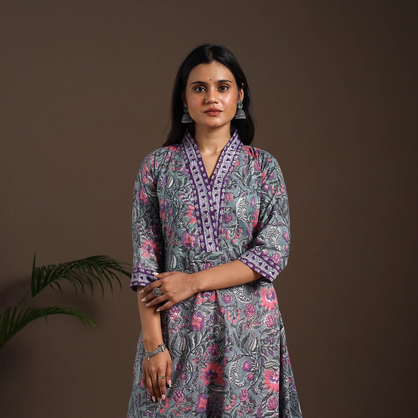 Blue - cotton a-line sanganeri kurta 01 - handcrafted