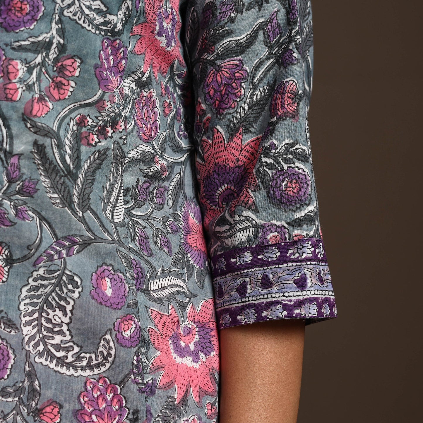 Blue - cotton a-line sanganeri kurta 01 - handcrafted