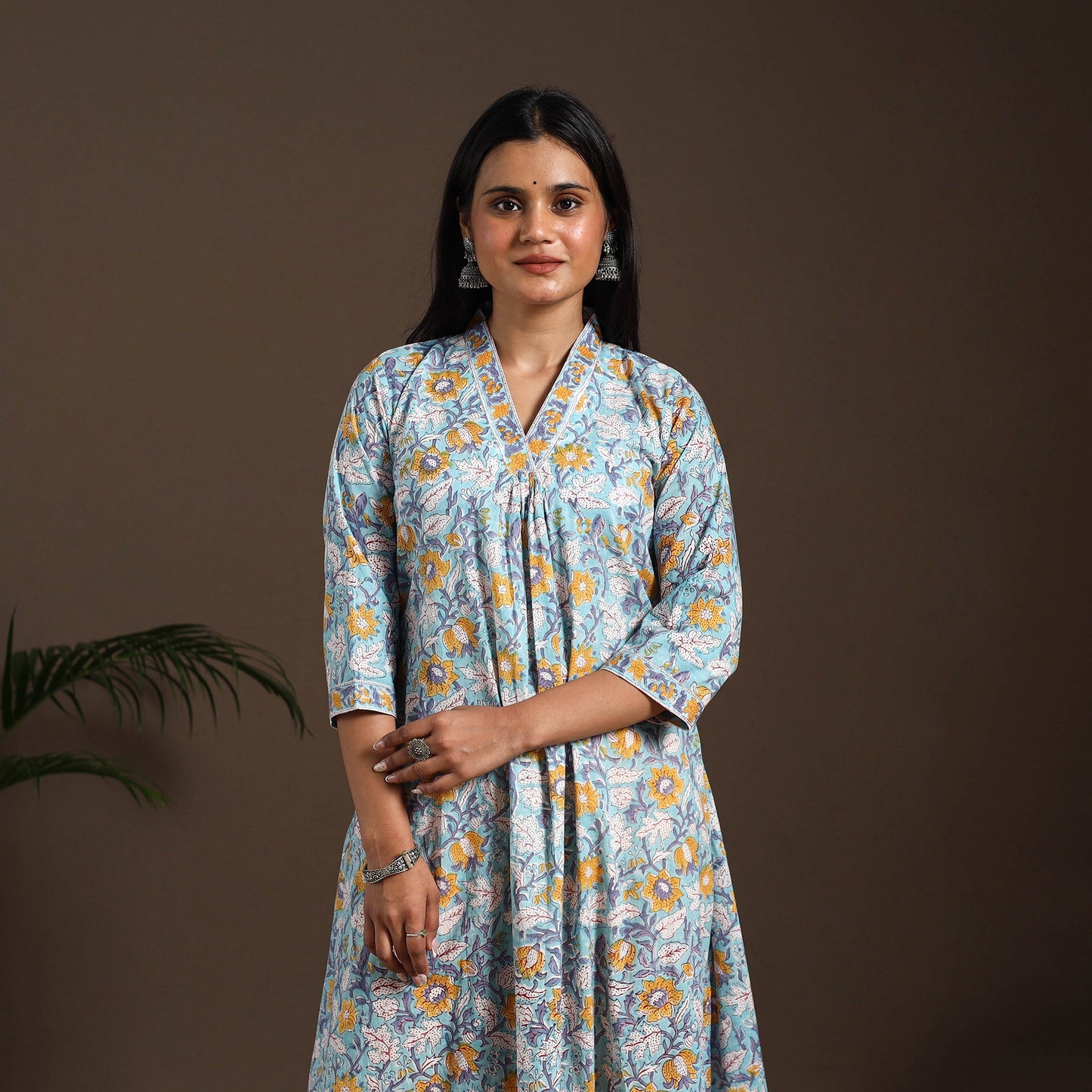 Blue - cotton a-line sanganeri kurta 02 - handcrafted