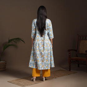 Blue - cotton a-line sanganeri kurta 02 - handcrafted