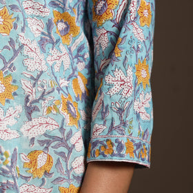 Blue - cotton a-line sanganeri kurta 02 - handcrafted