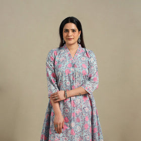 Blue - cotton a-line sanganeri kurta 04 - handcrafted