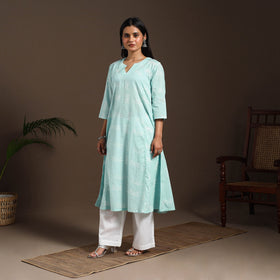 Blue - cotton a-line sanganeri kurta 08 - handcrafted
