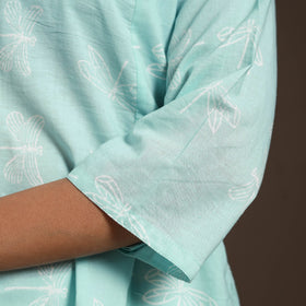 Blue - cotton a-line sanganeri kurta 08 - handcrafted