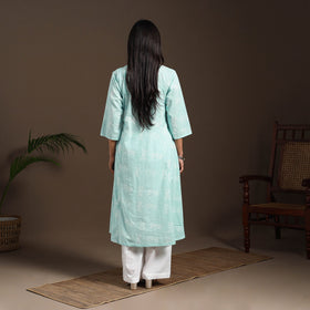Blue - cotton a-line sanganeri kurta 08 - handcrafted
